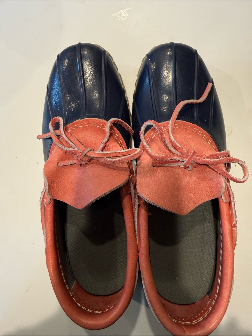 L.L. Bean Navy and Coral Suede-Trim Boat Shoe